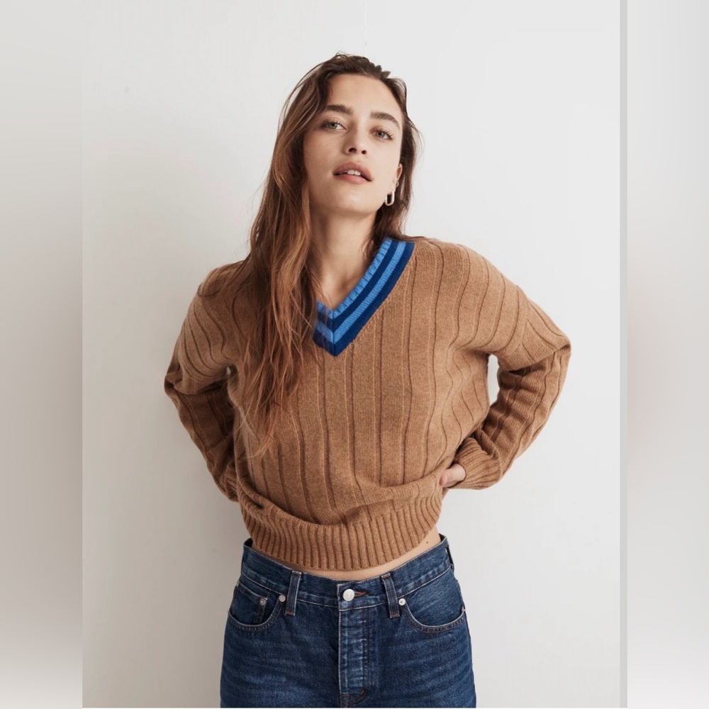 Madewell Tipped V-Neck Oversized Sweater NWT Size Large - Picture 2 of 10